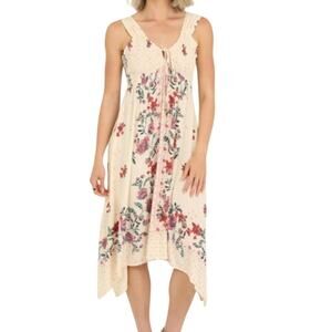 ANGIE Smocked Scarf Dress in Cream Floral Size M/L